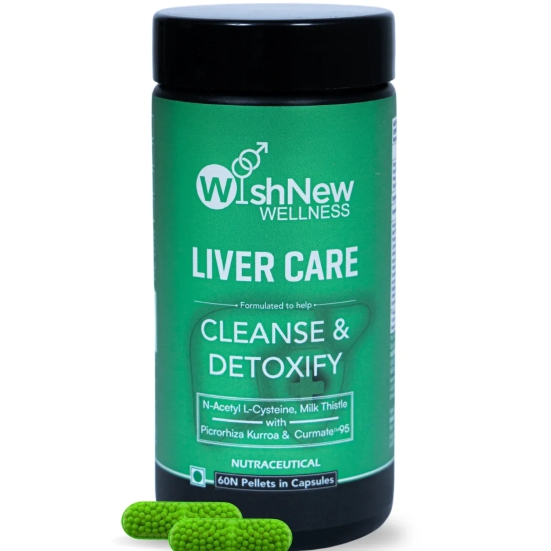 WishNew Wellness Liver Care Supplement - Detox & Support with NAC, Milk Thistle, Picrorhiza, Curmate™ 95, Vitamins E & D2, 60 Caps | Fit Health Fatty Liver Care | Suitable for Men & Women