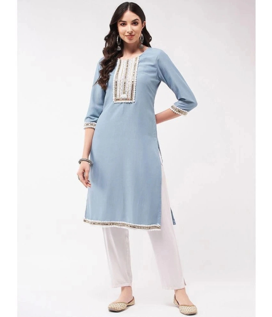 Pannkh Art Silk Embellished Straight Womens Kurti - Blue ( Pack of 1 ) - None