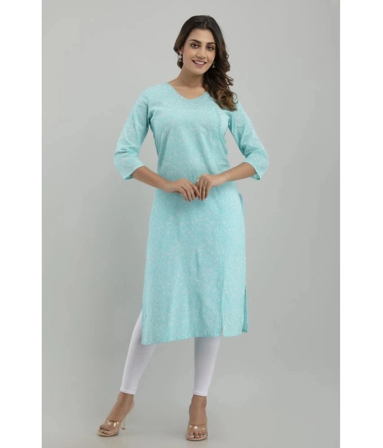 Frionkandy - Light Blue Cotton Womens Straight Kurti ( Pack of 1 ) - None