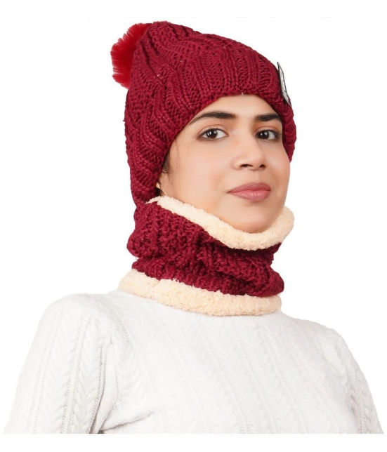 PENYAN - Maroon Woollen Womens Cap ( Pack of 1 ) - Maroon