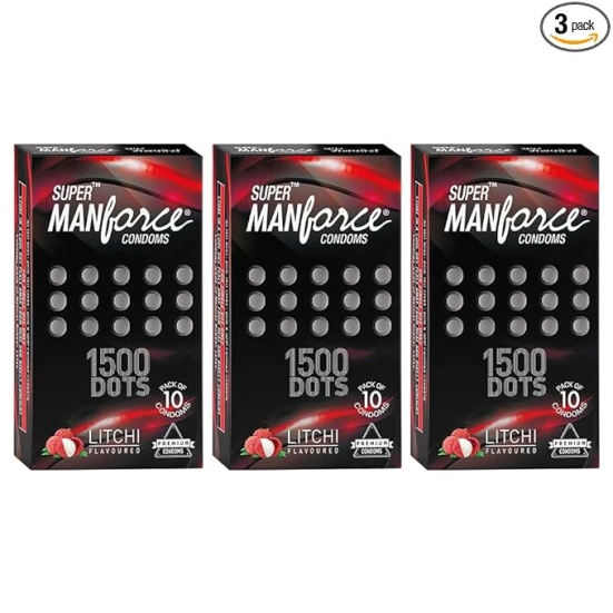 MANFORCE Litchi Flavoured - 1500 Dots Combo 3 (Concealed/Confidential Packaging) Condom (Set of 3 30 Sheets)