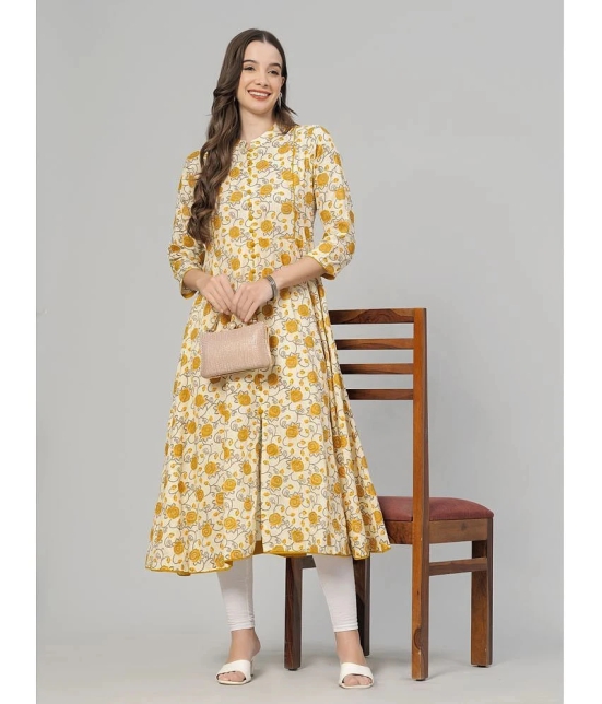 HIGHLIGHT FASHION EXPORT Cotton Printed Flared Womens Kurti - Yellow ( Pack of 1 ) - None