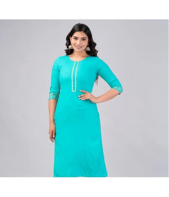 MAUKA Rayon Embroidered Straight Womens Kurti - Turquoise ( Pack of 1 ) - None