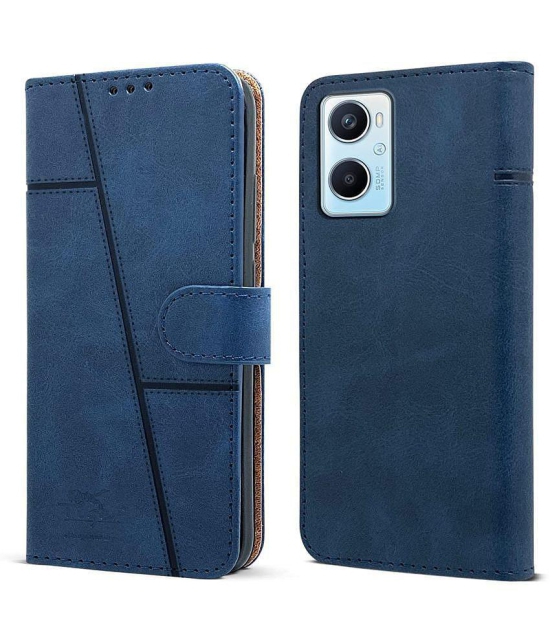 NBOX - Blue Artificial Leather Flip Cover Compatible For Oppo A76 ( Pack of 1 ) - Blue