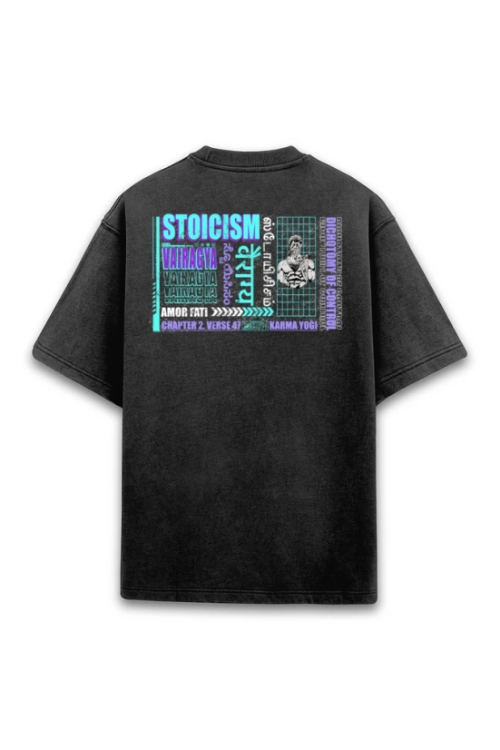 STOICISM Acid Wash Unisex Oversized Premium T-shirt-Black / XXL