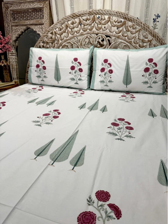 Hand Block Cotton Bedsheet | Gulbagh Bedsheet-King