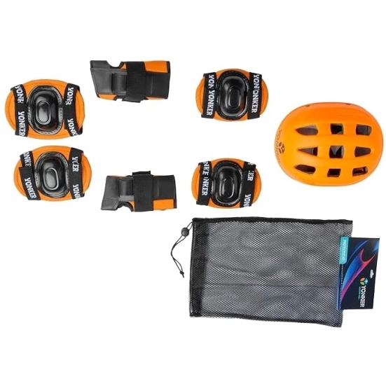 Yonker 4-in-1 Skating Protective Kit - Comprehensive Safety Gear for Skating, Including Knee, Elbow, Wrist Guards, and Helmet (Colour - BLACK / ORANGE, Size - JR) by Total Sporting And Fitness Solutions Pvt Ltd