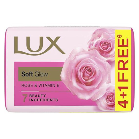 Lux Soft Glow Rose & Vitamin E For Glowing Skin Beauty Soap Offer Pack 5X100 g 4+1