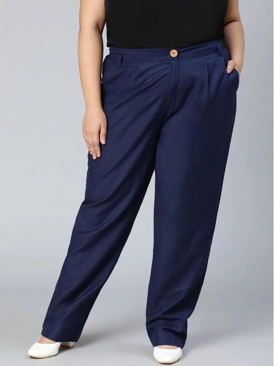 Oxolloxo Women Navy Blue High-Rise Trousers