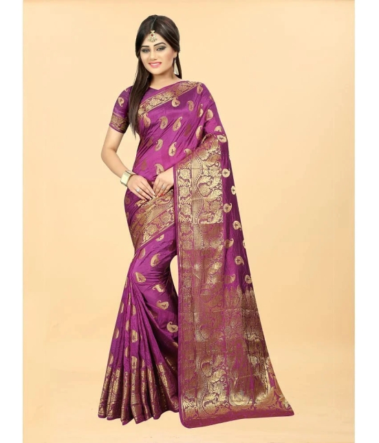 Gazal Fashions - Purple Banarasi Silk Saree With Blouse Piece ( Pack of 1 ) - Purple