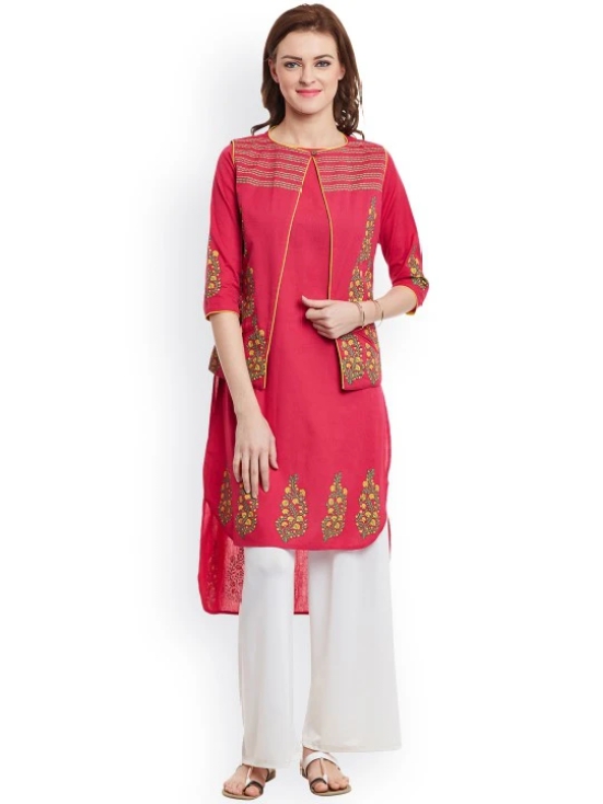 Women Pink Block Print Kurta with Jacket