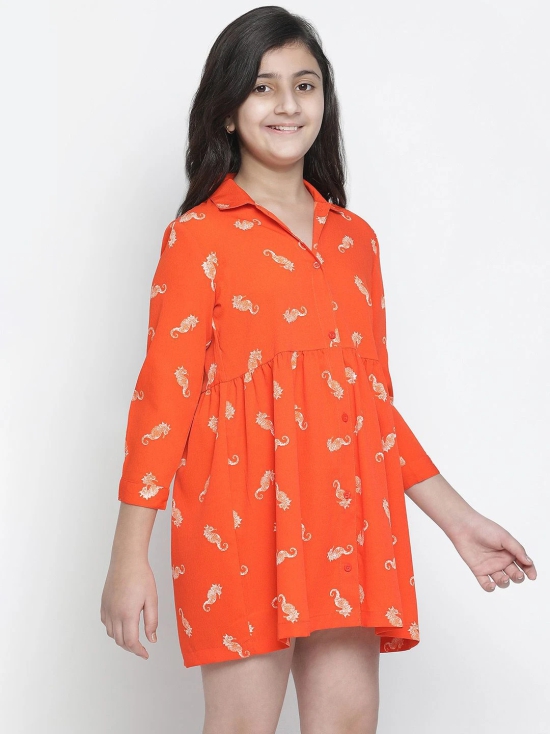 Oxolloxo Orange Floral Satin Shirt Dress