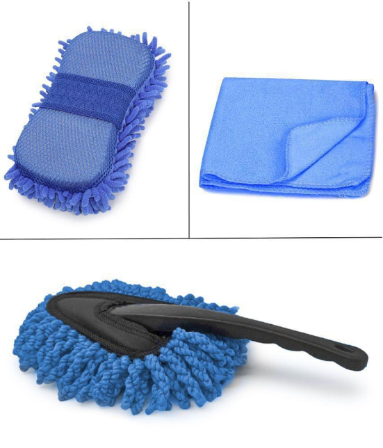 HOMETALES - Car Cleaning Combo Of Wet & Dry Microfiber Mini Duster , Microfiber Sponge And Microfiber Towel 40*40 CM 250 GSM for car accessories( Pack Of 3 )