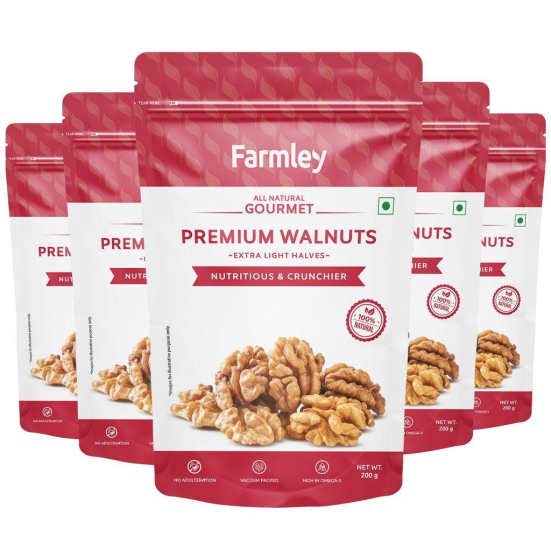 Farmley Premium Chile Walnut Kernel | 5 x 200 g | Walnuts Without Shell, Akhrot, Dry Fruits, Extra Light Halves (Pack Of 5)