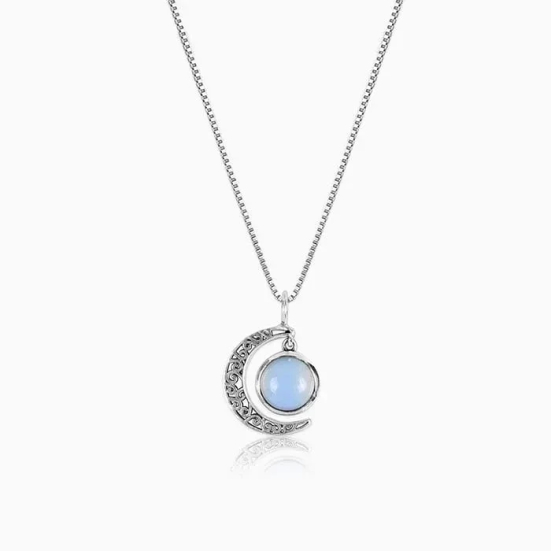 Oxidised Silver Moonstone Crescent Pendant with Box Chain