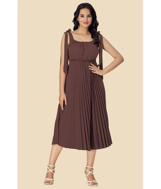 Glomee Crepe Solid Midi Womens Fit & Flare Dress - Brown ( Pack of 1 ) - None