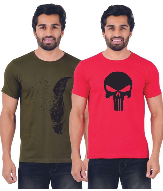 ferocious - Olive Green Cotton Regular Fit Men's T-Shirt ( Pack of 2 ) - None