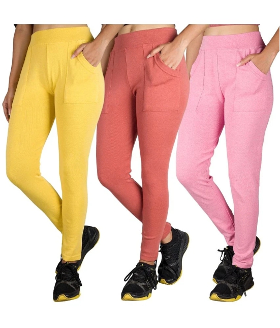 KARARO JEGGINGS - Cotton Blend Skinny Fit Yellow Womens Jeggings ( Pack of 3 ) - None