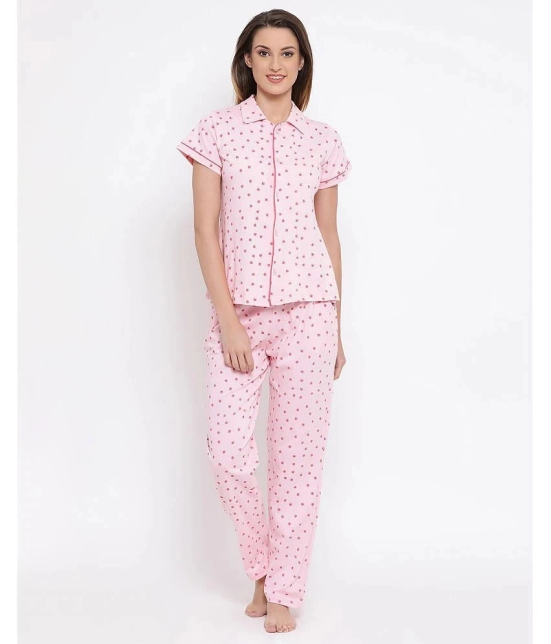 Clovia Pink Cotton Womens Nightwear Nightsuit Sets ( Pack of 1 ) - None