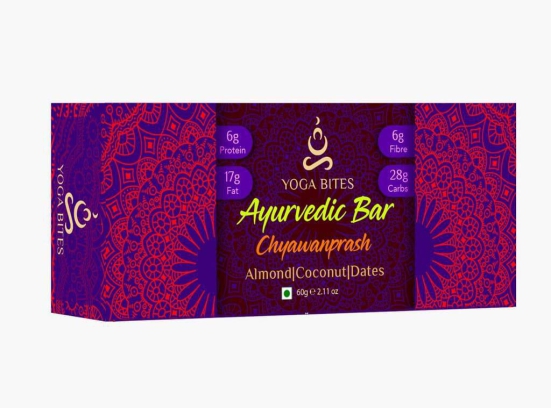 YOGABITES- Ayurveda Bars - Chyawanprash ,Almond ,Medjool Dates, Coconut, Flax, Pumpkin-60 gm (Pack of 6)