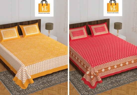 The Bedsheet Adda Standard Queen Size(90*100 Inches) Pure Cotton Jaipuri Printed Economic Double Bedsheet with Two Pillow Covers- ARTICLE-1059