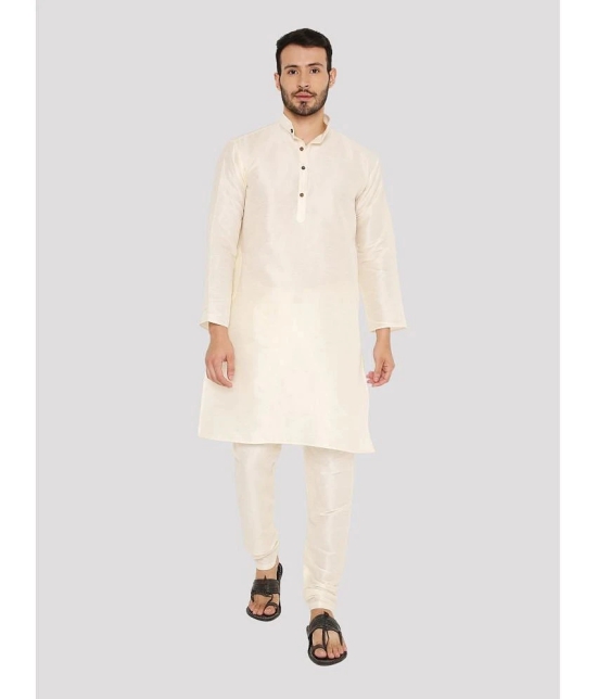 Maharaja - White Silk Regular Fit Mens Kurta Pyjama Set ( Pack of 1 ) - None