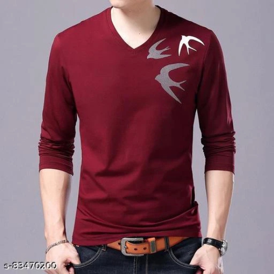 Solid Men Stylish V Neck Cotton Blend Tshirt