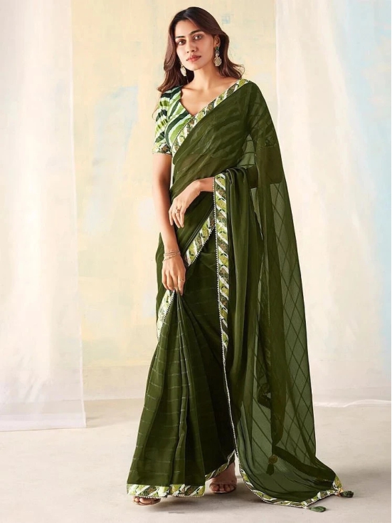 Gazal Fashions Georgette Printed Saree With Blouse Piece - Green ( Pack of 1 ) - Green