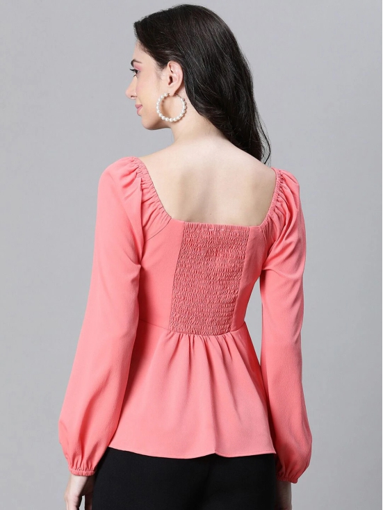 Oxolloxo Square Neck Smocked Crepe Peplum Top