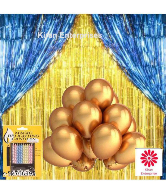 Kiran Enterprises 2 Fringe Curtain Blue +2 Fringe Curtain Golden + 10 pc. Magic Candle + 30 Metallic Balloon ( Gold )