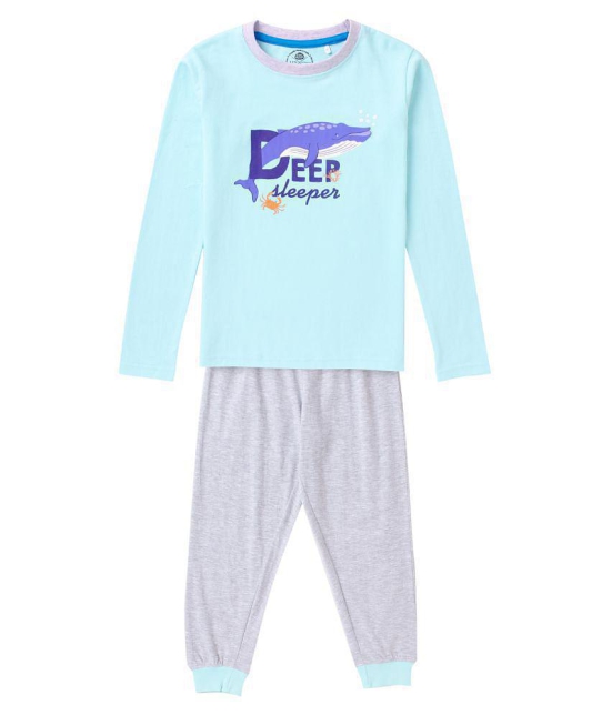 Cub McPaws Boys Nightwear Set - Blue full sleeve tee with Whale print pyjama - None