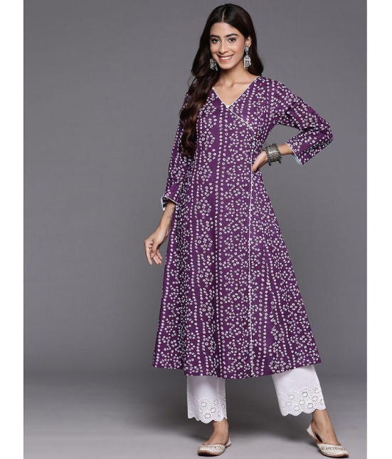 Varanga Cotton Printed Anarkali Womens Kurti - Purple ( Pack of 1 ) - None