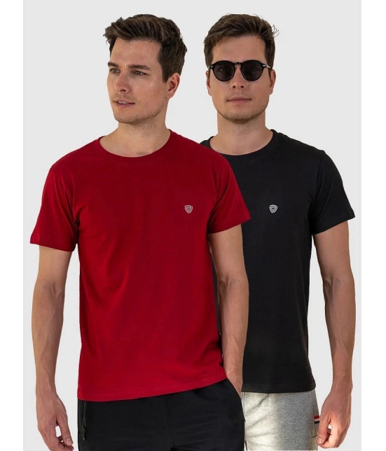 Lux Cozi Cotton Regular Fit Solid Half Sleeves Mens T-Shirt - Maroon ( Pack of 2 ) - None