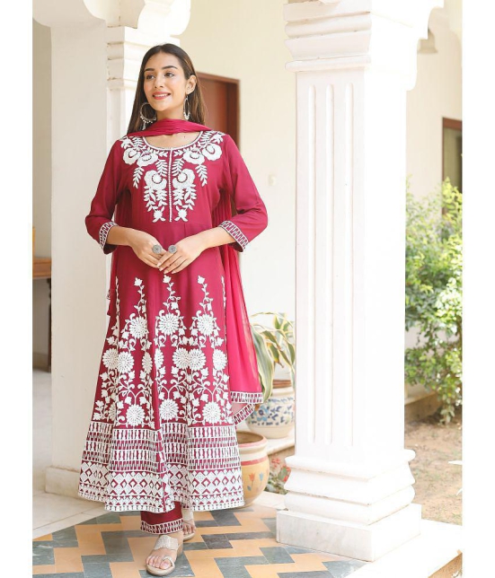 AMIRA'S INDIAN ETHNICWEAR - Red Rayon Women's Stitched Salwar Suit ( ) - M