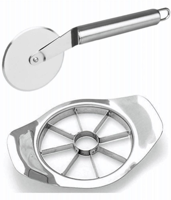 Tapixaa - Silver Stainless Steel Combo Of Apple Cutter & Pizza Cutter ( Set of 1 ) - Silver