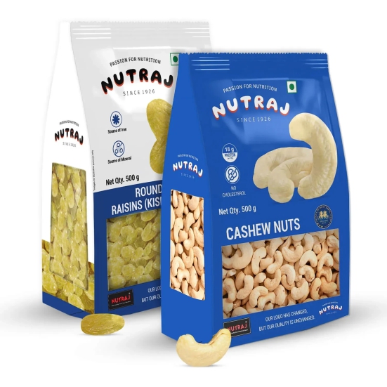 Nutraj Cashews 500g & Raisins 500g (Kaju - Kishmish) - 1kg Combo