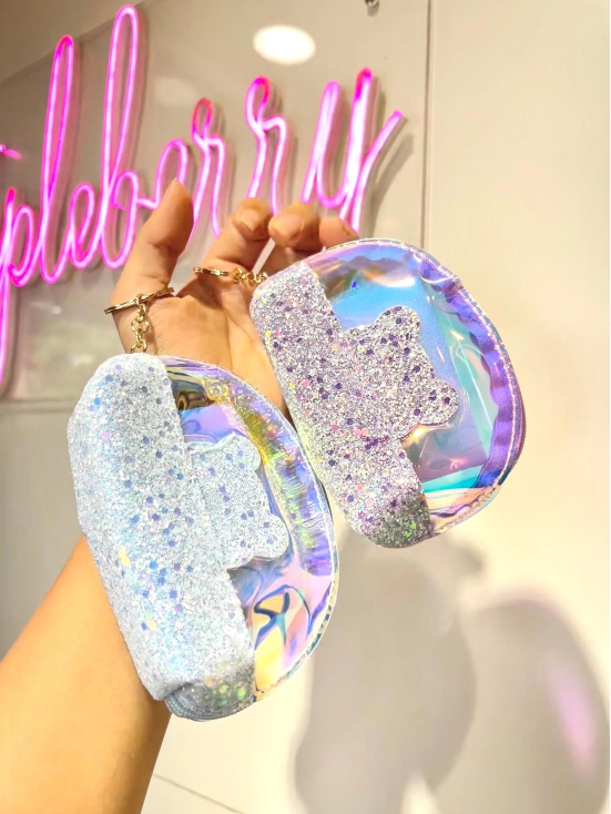 Holographic pouch keychain | Glitter pouch keychain | pouch keychain-Purple