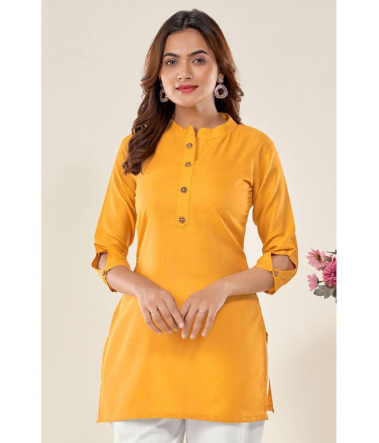 Glomee - Yellow Cotton Blend Women's Tunic ( Pack of 1 ) - None