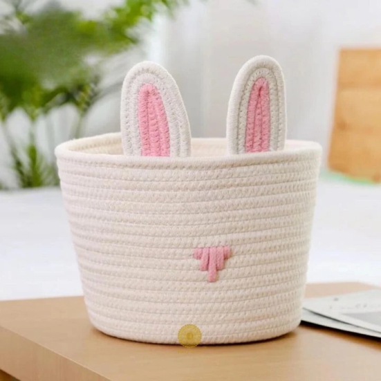 Cute Rabbit Rope Storage Basket-White