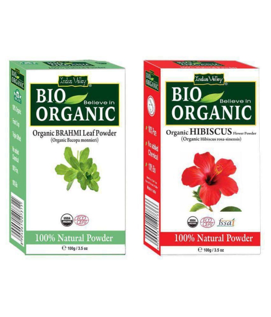 Indus Valley Bio Organic Hibiscus Powder and Brahmi Powder for Dandruff Control- Set of 2 (200 g)