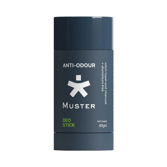 Muster Anti-Odour Deo Stick for Men | 80 Grams|Long-Lasting Freshness|Natural Charcoal & Witch Hazel|Aluminium-Free