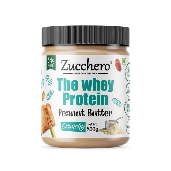 Zucchero Whey Protein Peanut Butter, Crunchy, 200G - High Performance Spread | 34G Protein