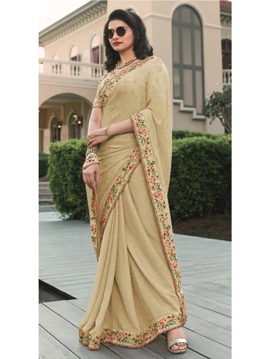 Gazal Fashions Georgette Printed Saree With Blouse Piece - Beige ( Pack of 1 ) - Beige