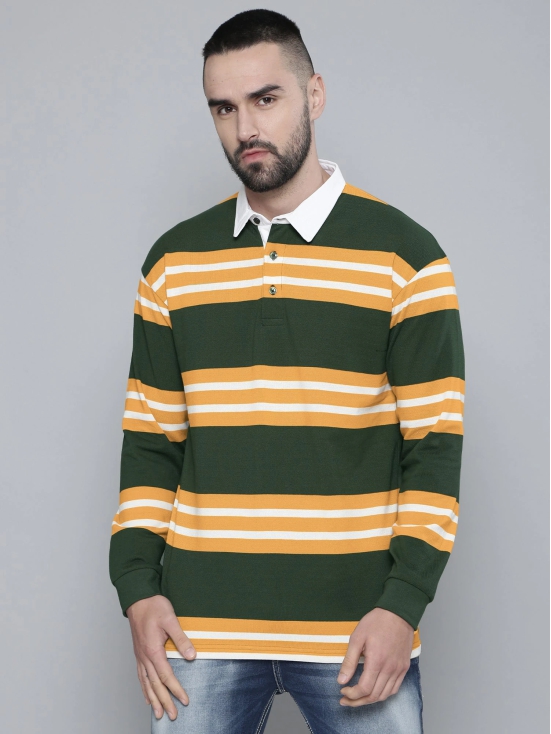 Auto Stripes Green Yellow Polo T-Shirt-L / Green