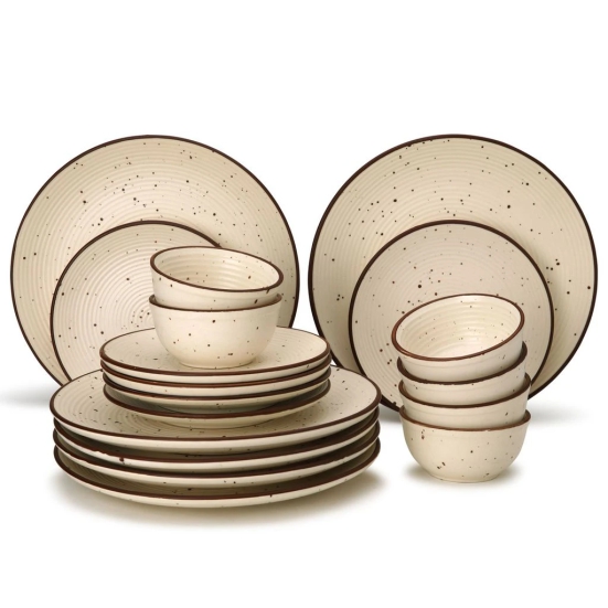 Reactive Handcrafted Premium Ceramic Dinner Set | 6 Dinner Plates, 6 Quarter Plates, and 6 Small Dinner Bowl | Stoneware | Microwave and Dishwasher Safe | Pack of 18 | Beige