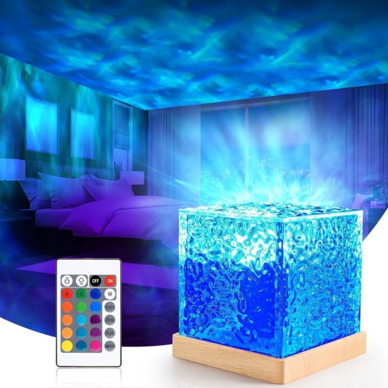 Water Ripple Night Light Color Changing Crystal Lamp Ocen Wave Projector