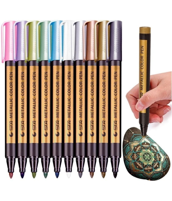 Rangwell Assorted/Multicolour Metallic Markers Pen for Rock Painting -