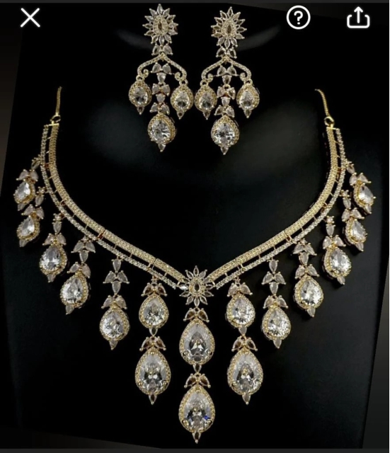  American Diamond Bridal Necklace Set with Earrings in Gold