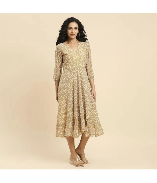 gufrina Rayon Printed Midi Womens Fit & Flare Dress - Beige ( Pack of 1 ) - None