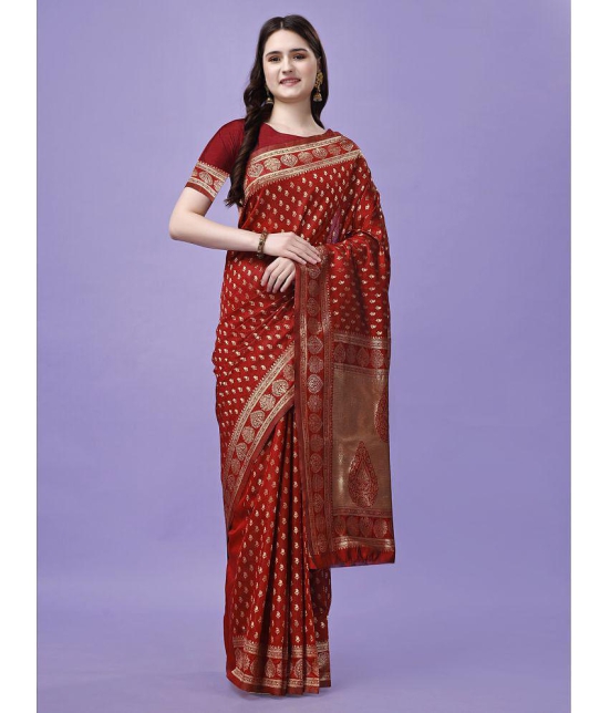 LEELAVATI Banarasi Silk Embellished Saree With Blouse Piece - Red ( Pack of 1 ) - Red